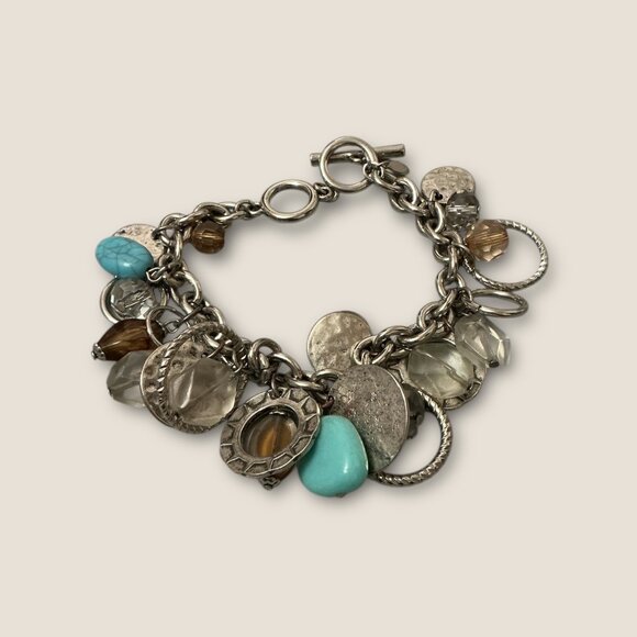 Premier Designs Chunky Charm Bracelet With Mixed Beads & Textured Discs - Picture 1 of 4